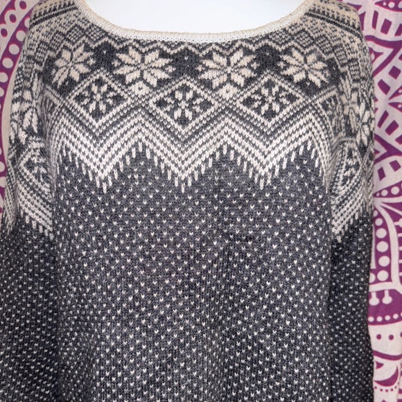 H&M L.O.G.G. Gray Nordic Snowflake Sweater 5% Alpaca Women’s Size Medium - Picture 2 of 8